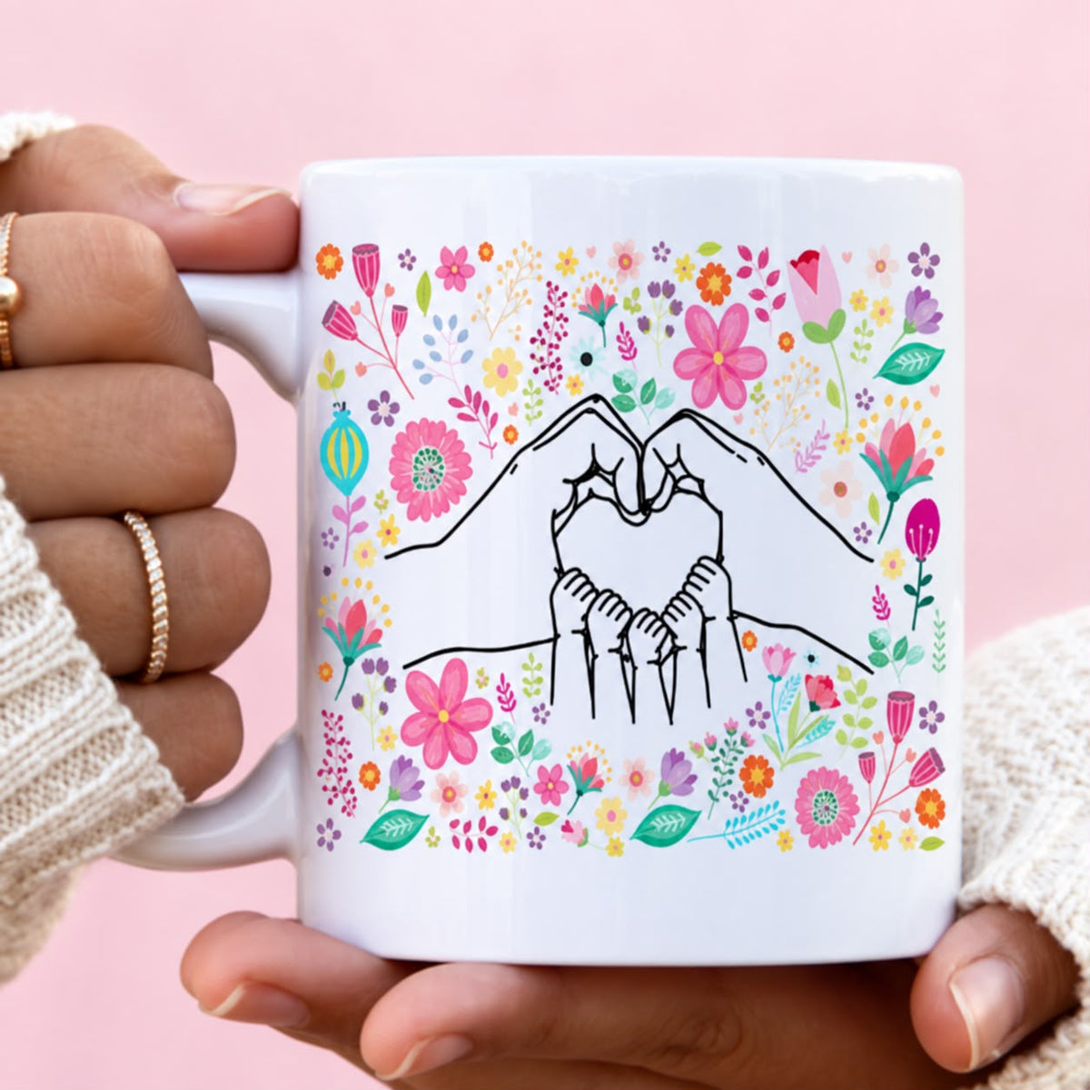 Floral Mums Heart Mug
