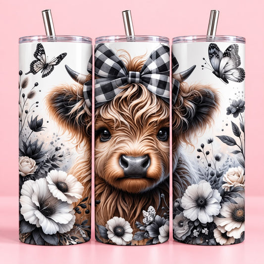 Black and White Highland Cow 20oz Tumbler