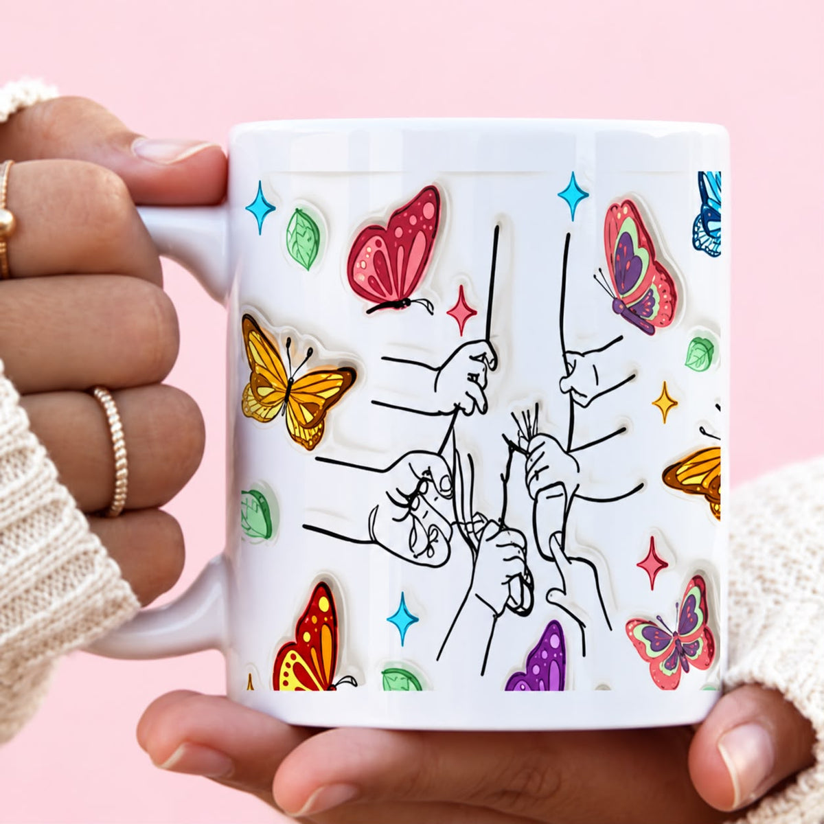Floral 6 Hands Mug