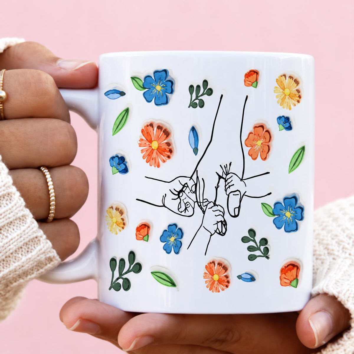Floral 3 Hands Mug