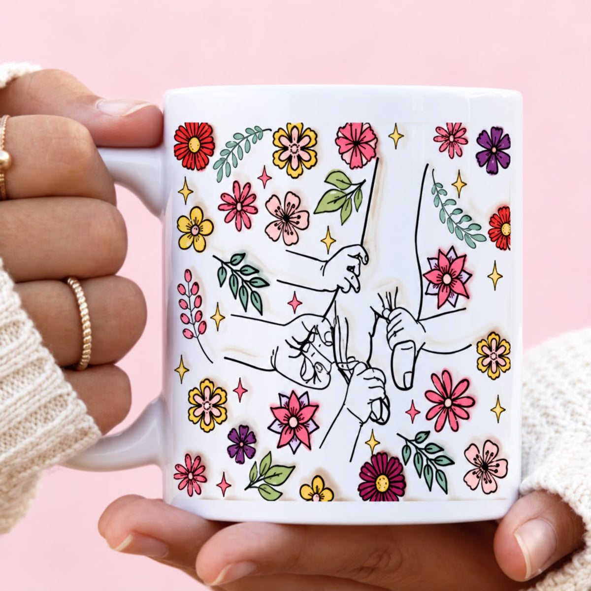 Floral 4 Hands Mug