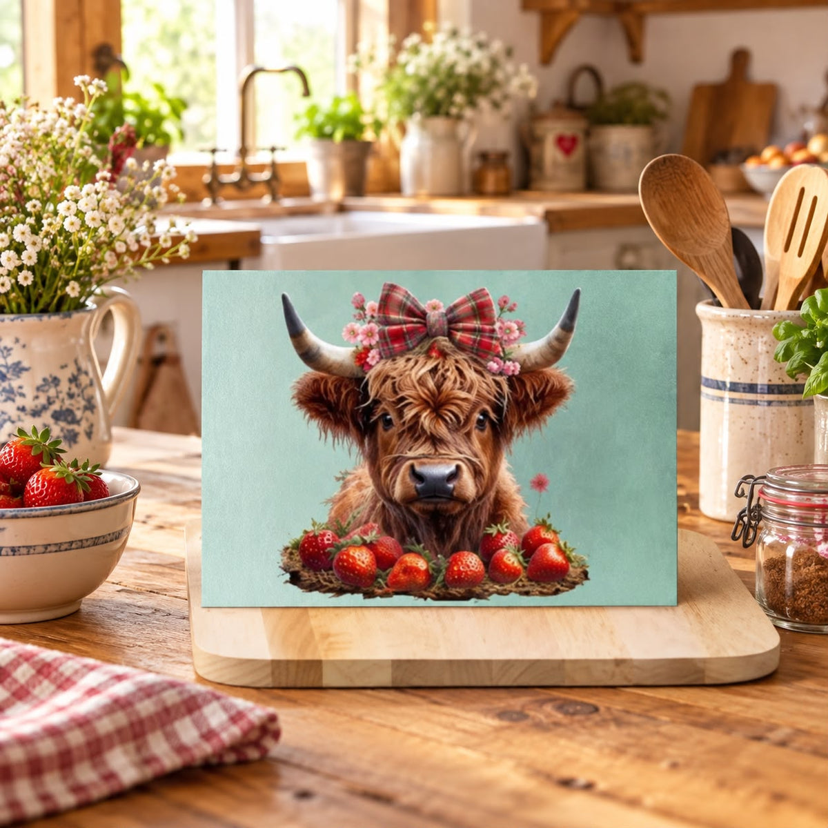Highland Cow Strawberry Chopping Board