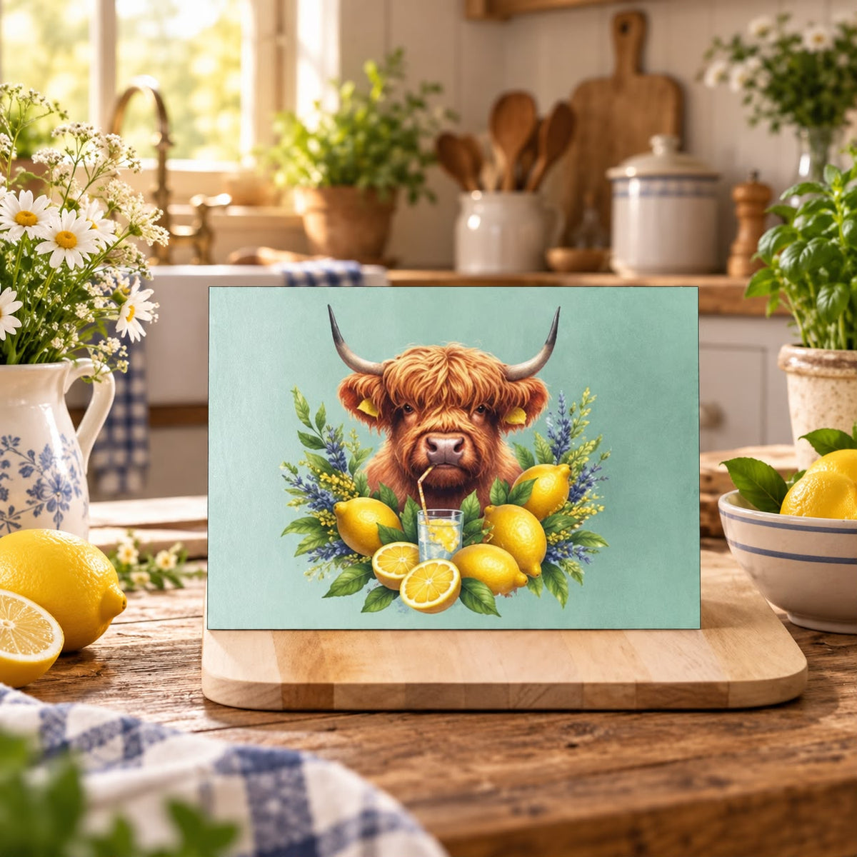 Highland Cow Lemons Chopping Board